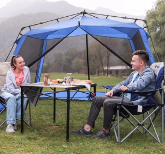 KingCamp Oversized Heavy-Duty Folding Camping Chair - Extra Wide Design, Padded Seat & Lumbar Support, Ideal for Adults, Support 353LBS, Fishing, Picnic & Travel (Navy)