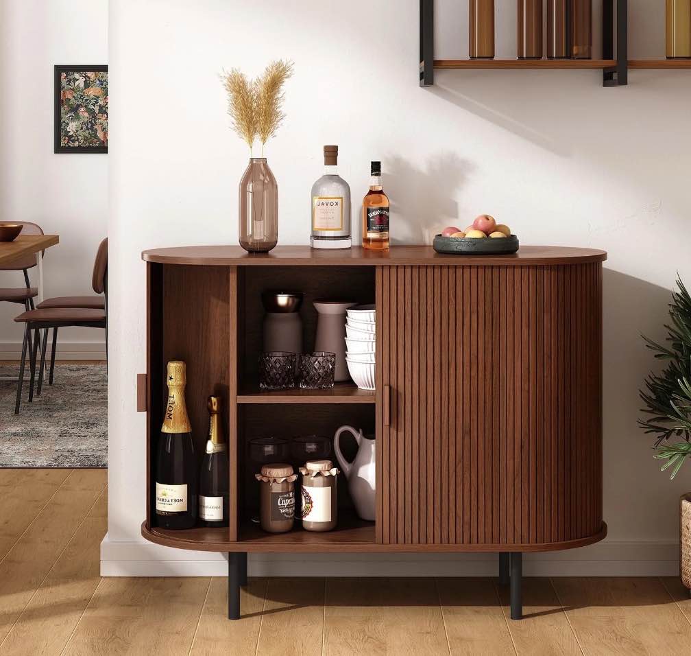 MARNUR Sideboard Buffet Cabinet 40" Storage Cabinet with 2 Sliding Tambour Doors, Adjustable Shelves for Kitchen, Living Room, Hallway, Entryway