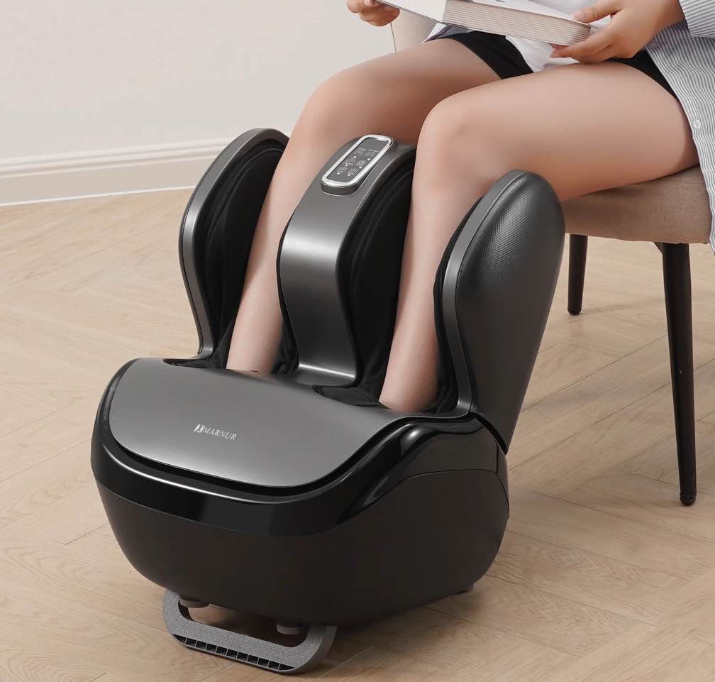 MARNUR Foot Massager with Heating Therapy  Air Compression  Vibration & Kneading  Shiatsu Foot and Calf Massager for Muscles Relief  Black