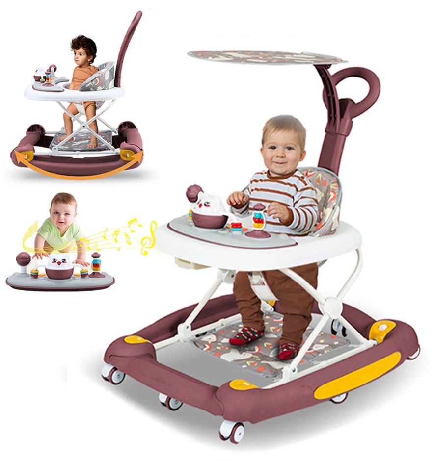 SLLINGLUO Baby Walker, 5-in-1 Infant Walker for Babies, Girls and Boys, Adjustable Folding Walker with Music Toys, Red