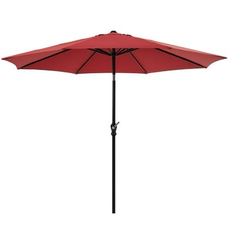 ZUNMOS 9FT Outdoor Patio Umbrella with Push Button Tilt and Crank Handle, Market Umbrella with 8 Sturdy Umbrella Ribs, UV Protection, Waterproof, Red