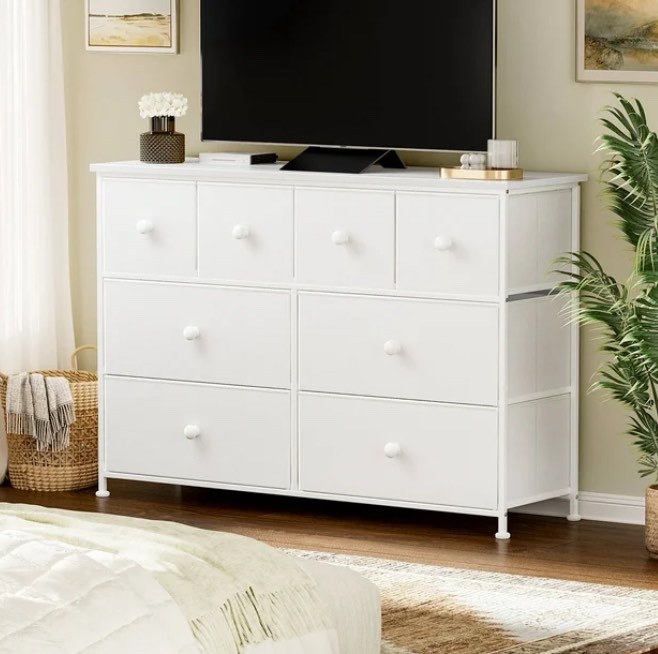 GUNAITO 8 Drawer Dresser for Bedroom Chest of Drawers Fabric Storage Bin White