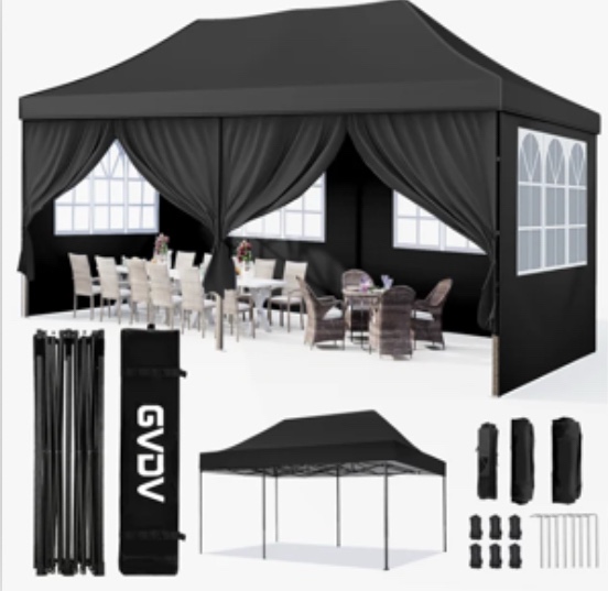 GVDV 10x20 FT Pop up Canopy tent with Removable Sidewalls, Instant Canopies Portable Gazebo, UV Resistant Waterproof, Enclosed Canopy Tent for Outdoor Events, Patio, Backyard, Party, Parking