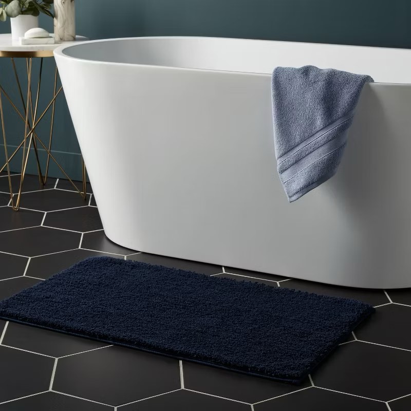 20"x34" Performance Plus Cotton Reversible Bath Rug/Runner Navy - Threshold™: Machine Washable, Tufted, Low Pile, OEKO-TEX Certified