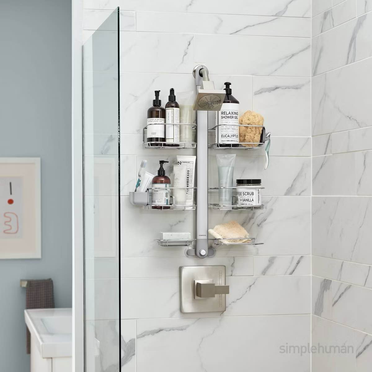 simplehuman Adjustable and Extendable Shower Caddy XL  Stainless Steel and Anodized Aluminum