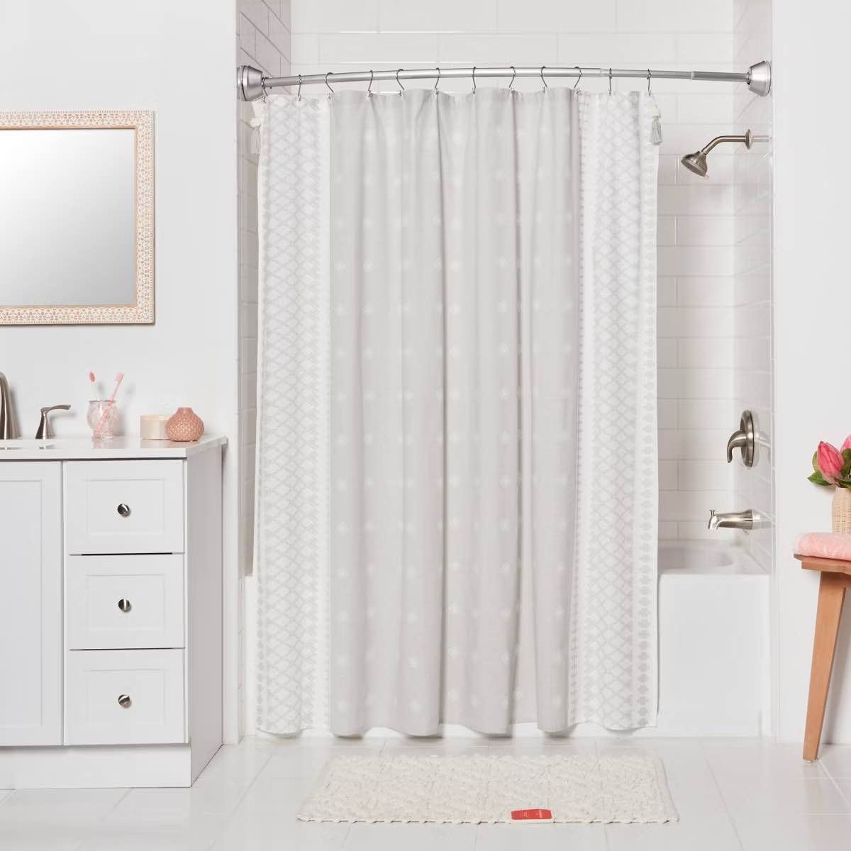 72" Tapered End Cap Curved Aluminum Shower Curtain Rod Tension or Permanent Mount - Threshold™: Neo Angle Compatible, Adjustable Fit