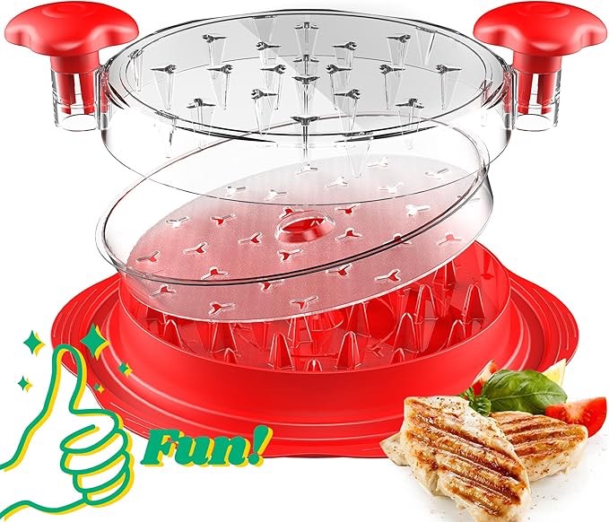 Chicken Shredder with Separate Plate, Large Meat Shredder Tool Twist with Transparent Lid&Brush, Visible Manual Chicken Breast Shredder, Dishwasher Safe, Ergonomic Handle, Easy to Clean (Red)