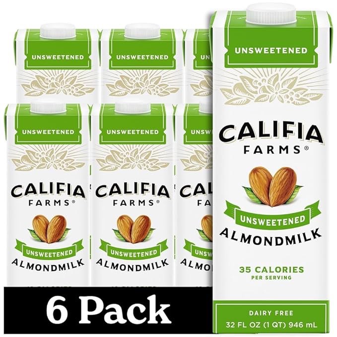 Califia Farms - Unsweetened Almond Milk, 32 Oz (Pack of 6), Dairy Free, Vegan, Plant Based, Keto Food, Shelf Stable, Vegan, Gluten Free, Non GMO, Sugar Free, High Calcium, Smoothie