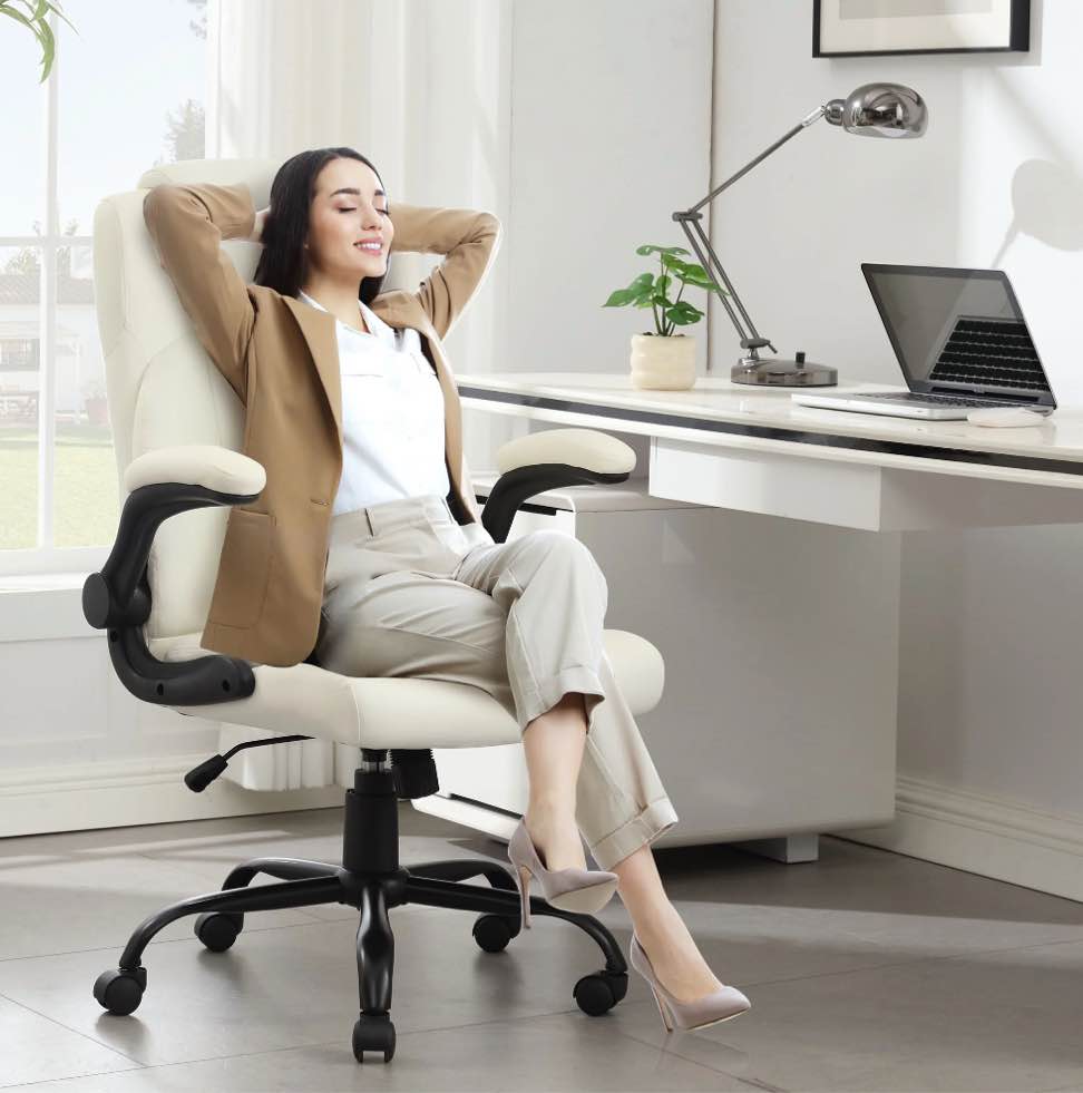 JONPONY Big and Tall Office Chair 400LBS Wide Seat Ergonomic Computer Desk Chair High Back Executive Leather Chair Adjustable Task Chair Lumbar Back Support 8 Hours Heavy Duty Design,9189,White