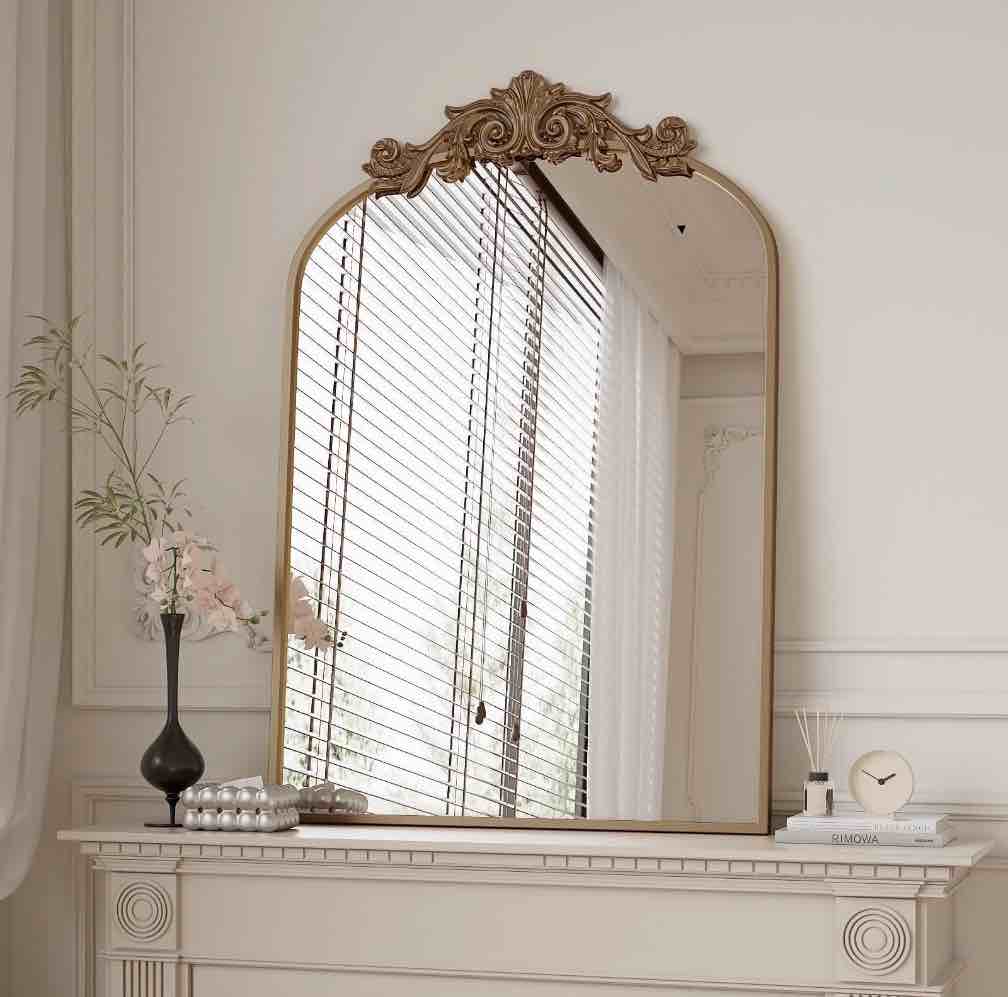 BEAUTYPEAK 38"x24" Wall Decor Mirror Arched Metal Vintage Bathroom Mirror,Bronze