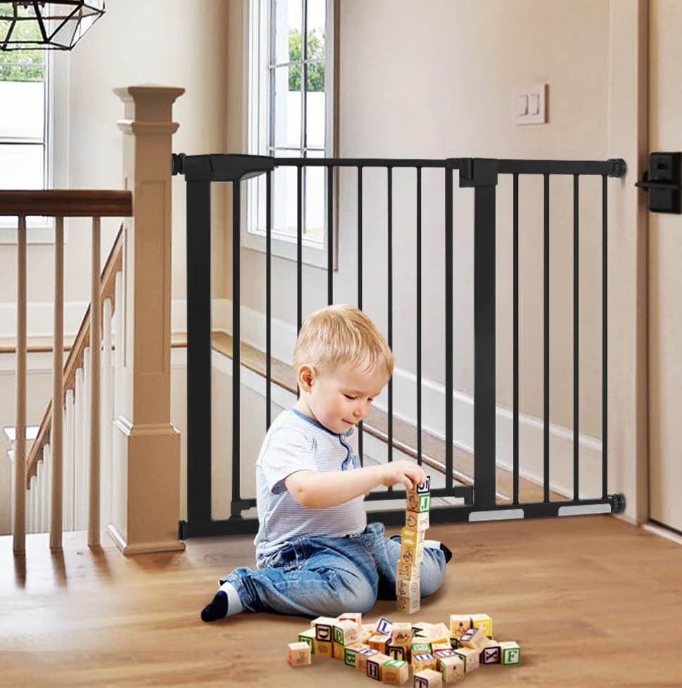 29.5"-43.3" Extra Wide Safety Baby Gate for Stairs Doorways, Top of Stairs, Black