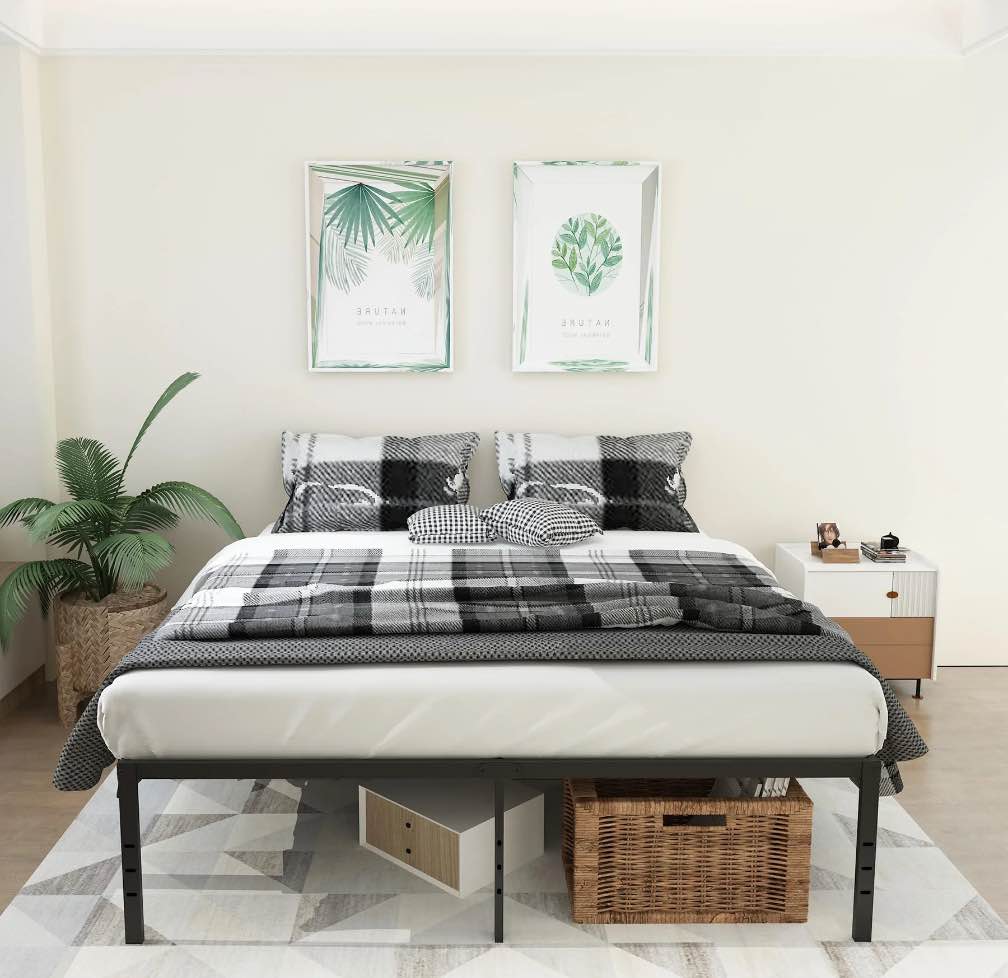 Mavesmog 14 inches King Size Bed Frames, Heavy Duty Metal King Size Mattress Platform Metal Bed Frame for Adult, No Box Spring Needed
