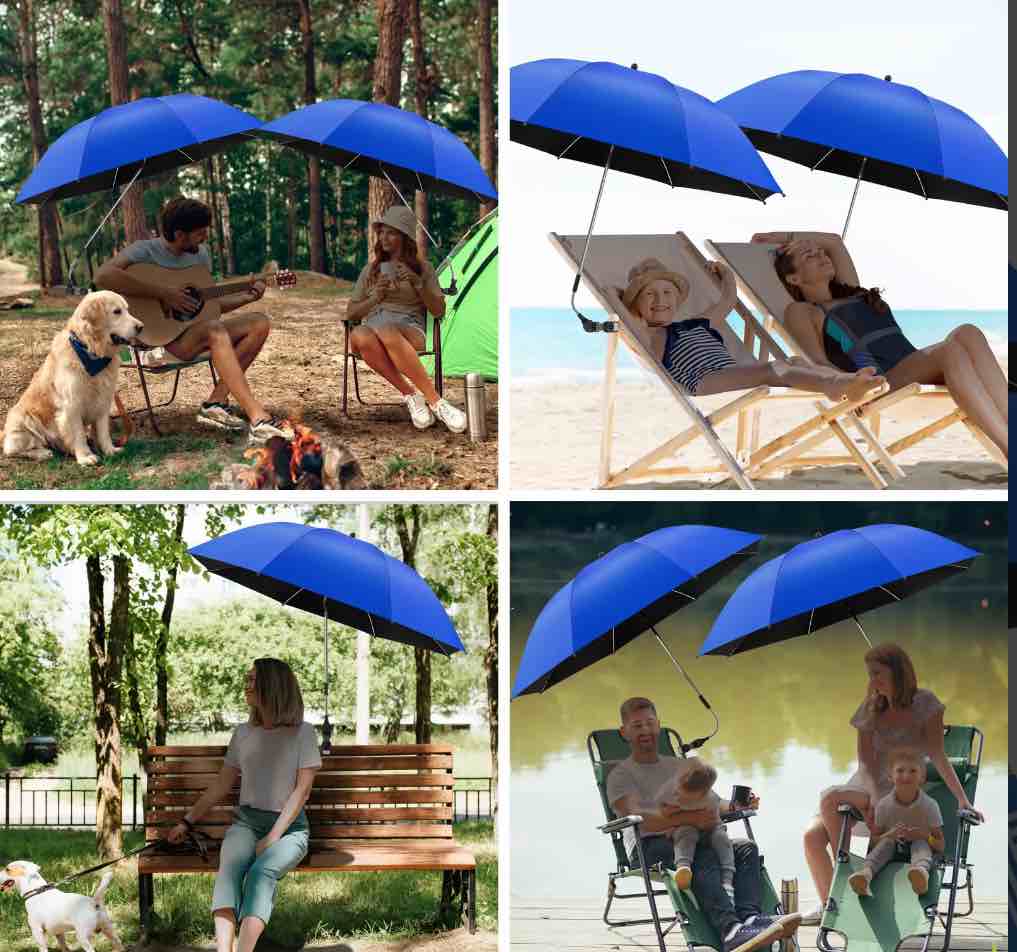 42" 2 Pack Beach Chair with Umbrella,99.99% UV Protection Chair Umbrella, UPF50+ 360° Adjustable Beach Chair Umbrella with Clamp(Azure Blue, Not Include Chair)