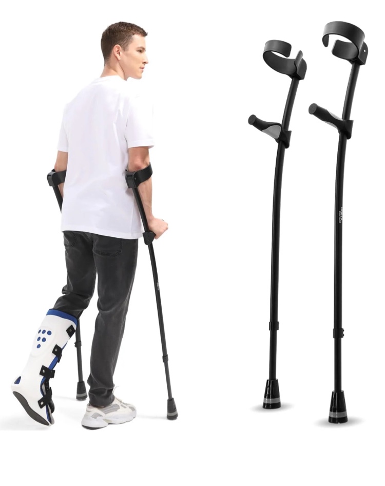 HEALTHBAZAAR Adult Forearm Crutches with Ergonomic Handles,Continuous Height Adjustment,All-Terrain Tip & Non-Slip Base,Magnetic Handle