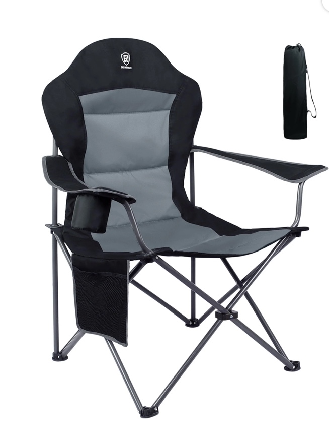 EVER ADVANCED Folding Camping Chair High Back, Padded Oversized Lawn Chair, Portable Outdoor Chair for Adults, Supports 350 Lbs, Black