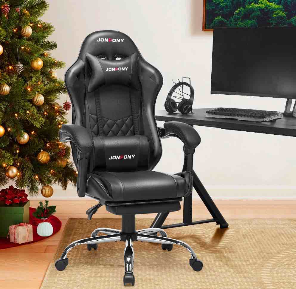 JONPONY Big and Tall 400LBS Gaming Chair, Ergonomic Design, Gamer Chair PU Leather with Footrest and Lumbar Support, High Back Office Chair Support 8 Hours Long Sitting, Computer Chair,Black