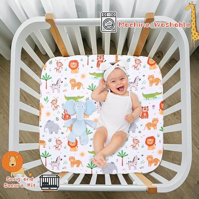 Cloele Square Playard/Playpen Fitted Sheets Perfect for 36 X 36 Portable Playard Mattresses - Jungle Square Pack and Play Crib Sheets - Ultra Soft Polyester Animal Fitted Playpen Sheet for Baby