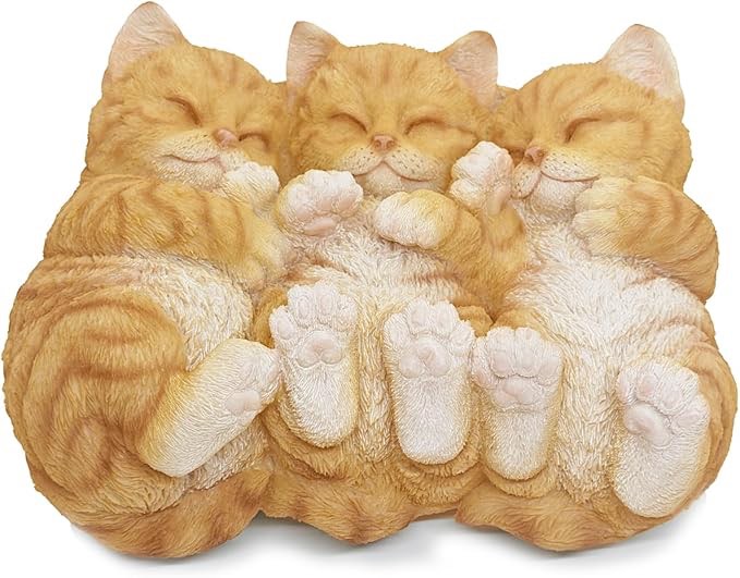 Sleeping Orange Tabbies Mother Cat Garden Statue Decor, Resin Realistic Cat Sculptures Gift for Cat Lovers, Pet Memorial Stones for Loss of Cat, Kitty Figurine Art Decoration for Indoor Outdoor Home