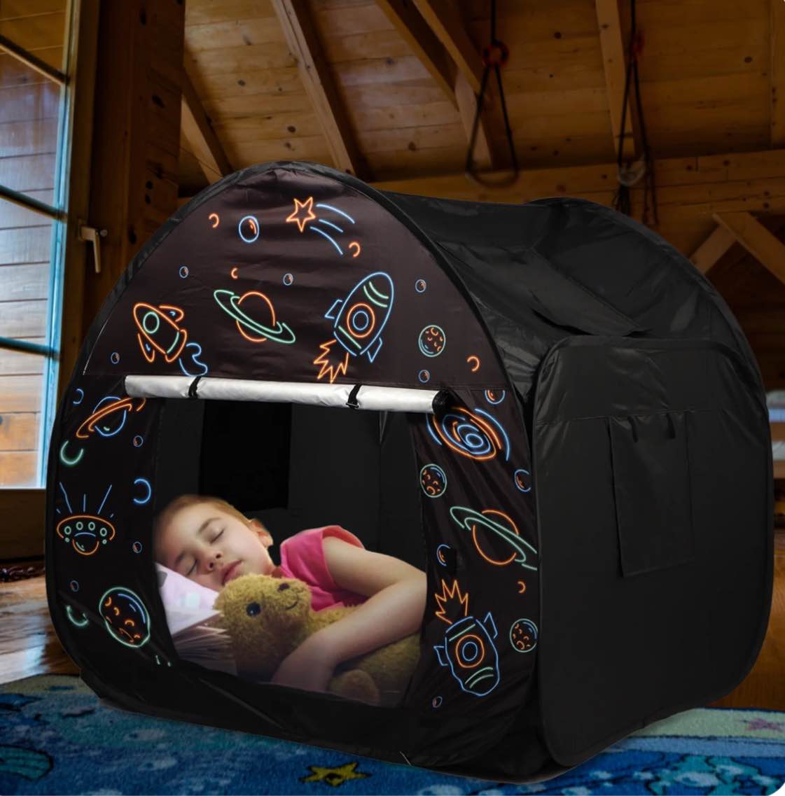 Pop-up Sensory Tent for Kids, 47x47in Calm Down Corner Tent for Autism, Anxiety, ADHD, SPD, Black Out Sensory Room Play Tents with Door & Window