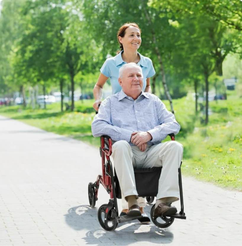 Goplus Rollator Walker with Seat Folding Walker with 8-inch Wheels Supports up to 350lbs Red
