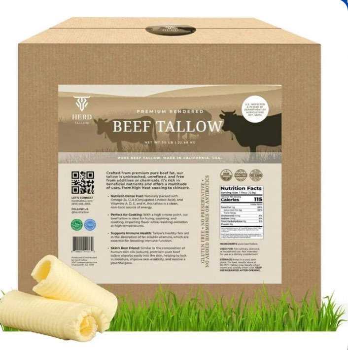 Herd Tallow Grass Fed and Finished Beef Tallow For Cooking 50 LBS  Non GMO Keto Friendly