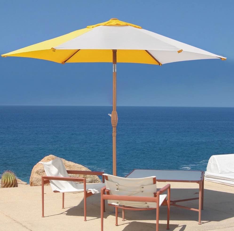 Ainfox 7.5ft Patio Umbrella,Outdoor Beach Portable Table Market Umbrella Waterproof UV-proof,Yellow/White