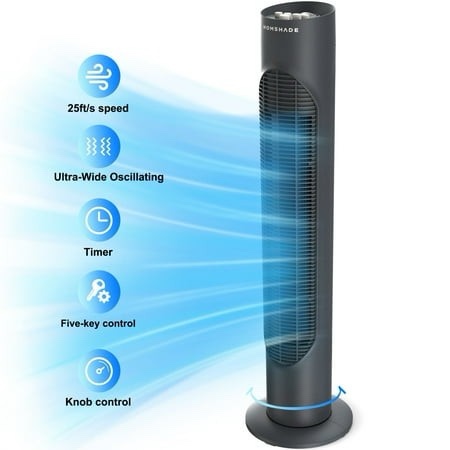 Tower Fan 32 Wide Oscillating Cooling Fan with 3 Speeds 3 Wind Modes Timer Pentatonic Button Standing Fan for Home Bedroom & Office