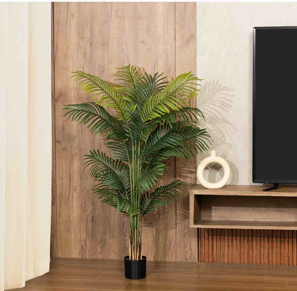 Artificial Plants, 5ft Fake Palm Tree, Pre Potted Faux Greenry Tree for Home Decor Office House Living Room Indoor Outdoor, Big Fake Plants Fake House Plants