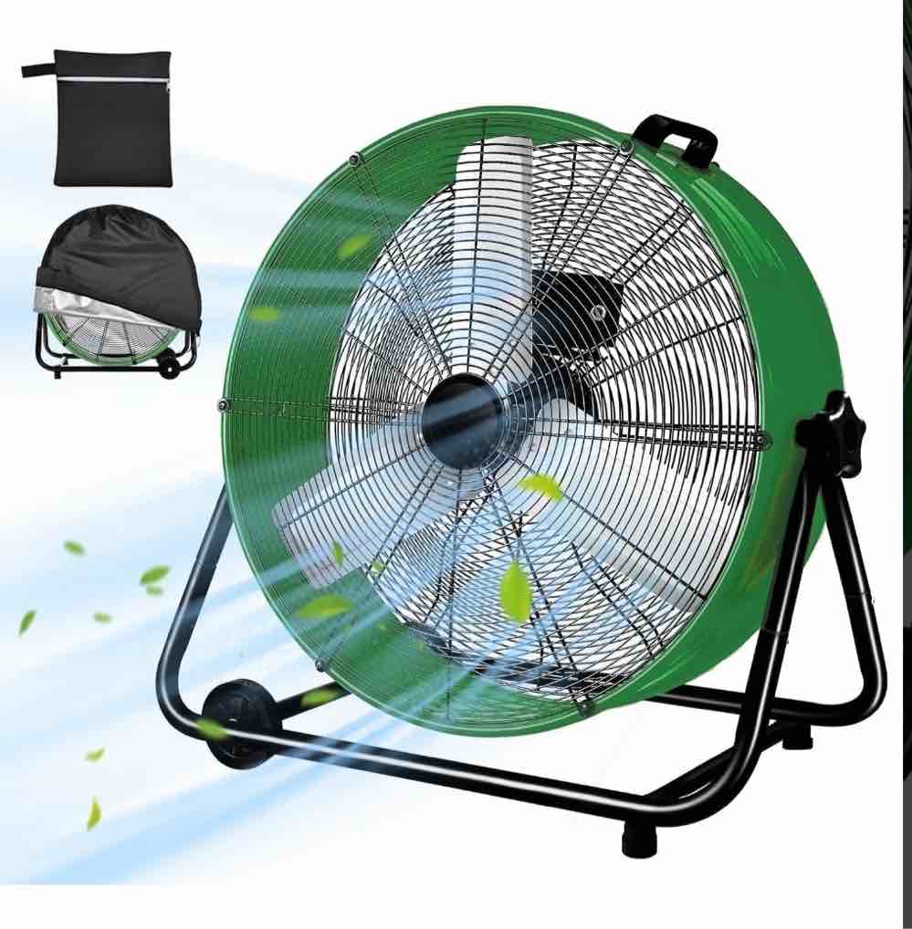 Industrial Fan 24" up to 8800 CFM, High Velocity Fan with 3 Speeds, Heavy Duty Blower Equipped Waterproof Cover, 360° Adjustment, Green