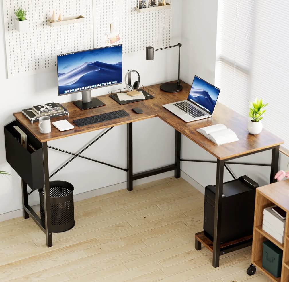 EDX L Shaped Computer Corner Desk, Gaming Table 50 inch PC Writing Study Desk for Home Office Dorm Small Space, Rust