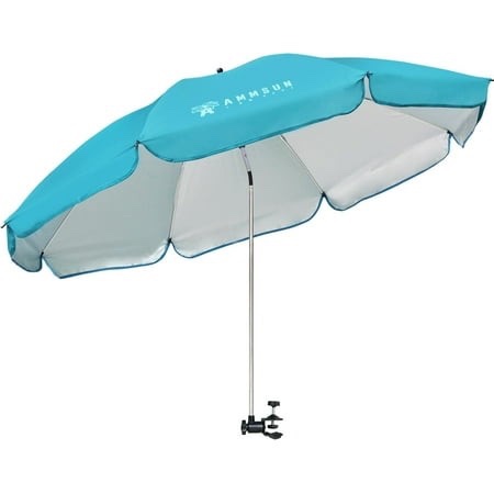 AMMSUN XL 52 Inch Beach Patio Chair Umbrella with Universal Clamp 360° Swivel UPF50+ Sky Blue