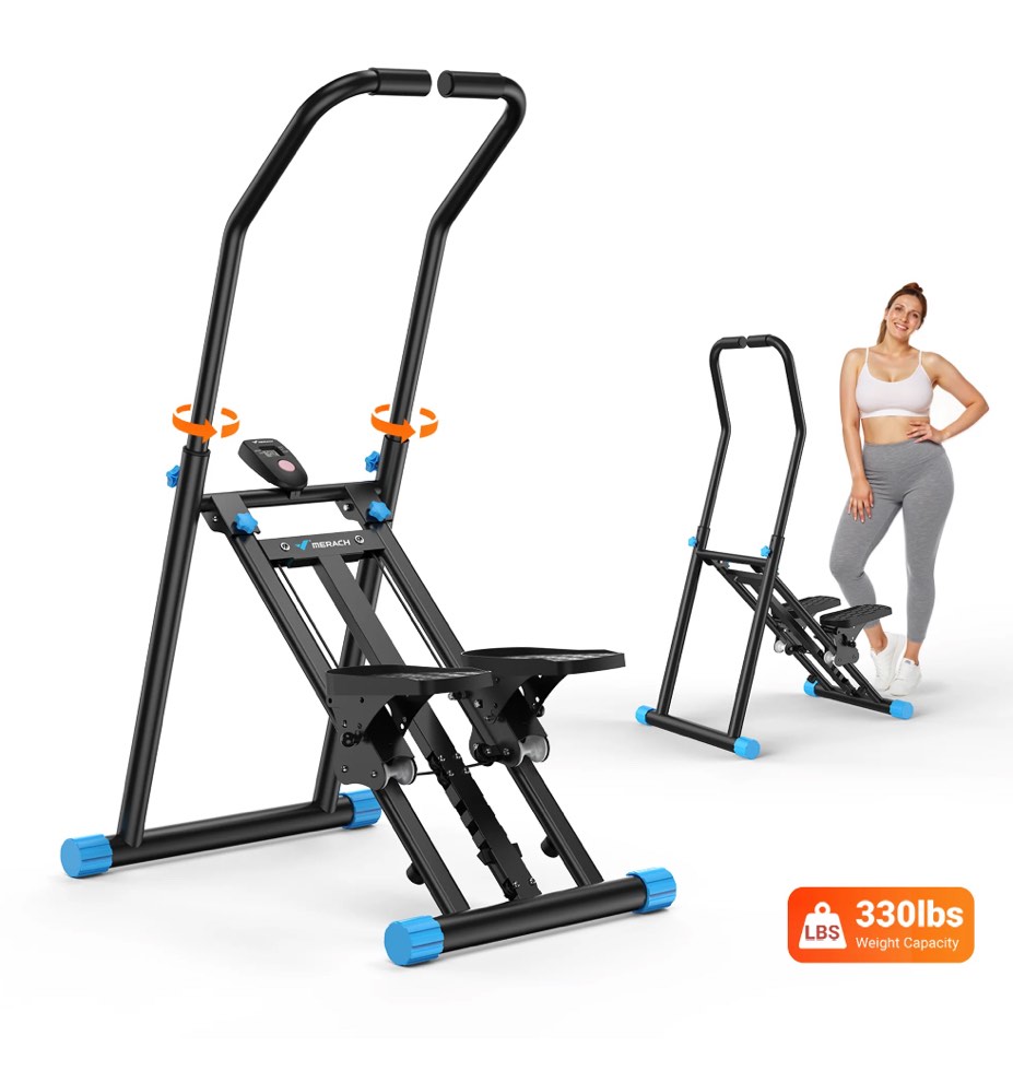 MERACH Stair Stepper, 3 Levels Resistance Adjustable Vertical Climber Machine Compact Foldable Full-Body Workout Stepper Home Cardio Exercise Equipment