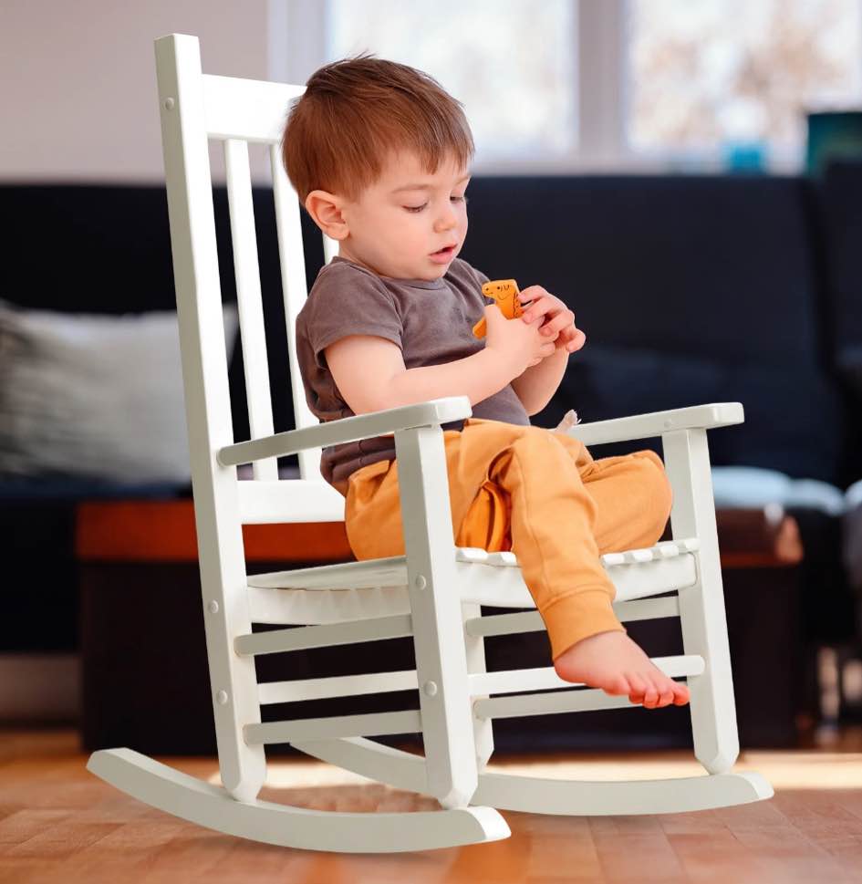 Ktaxon Wooden Child's Rocking Chair,Small Wooden Rocker with High Backrest for Kids Ages 3-6,for Patio Porch Outdoor & Indoor,Living Room,Bedroom,Balconies(White)