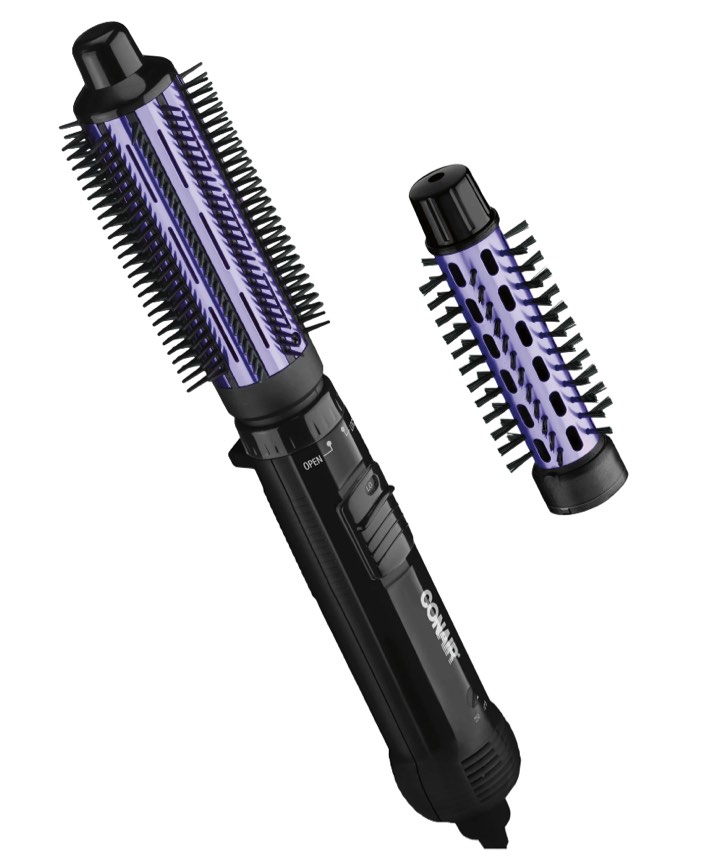 Conair 2-in-1 Hot Air Curling Combo, Includes 1.5-inch Curl Brush and 1-inch Aluminum Bristle Brush