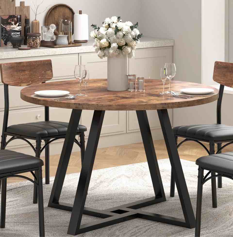 Anyact 47 Inch Rustic Round Dining Table, Circle Dining Table for Dining Room, Home(Only Table)