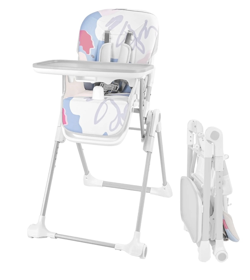 Minikid High Chair for Baby,3-in-1 Foldable Highchair for Babies and Toddlers,Portable Baby Chair with Wheels,PU Leather Seat,RemovableTray,Support Multi-Gear Adjustment,White