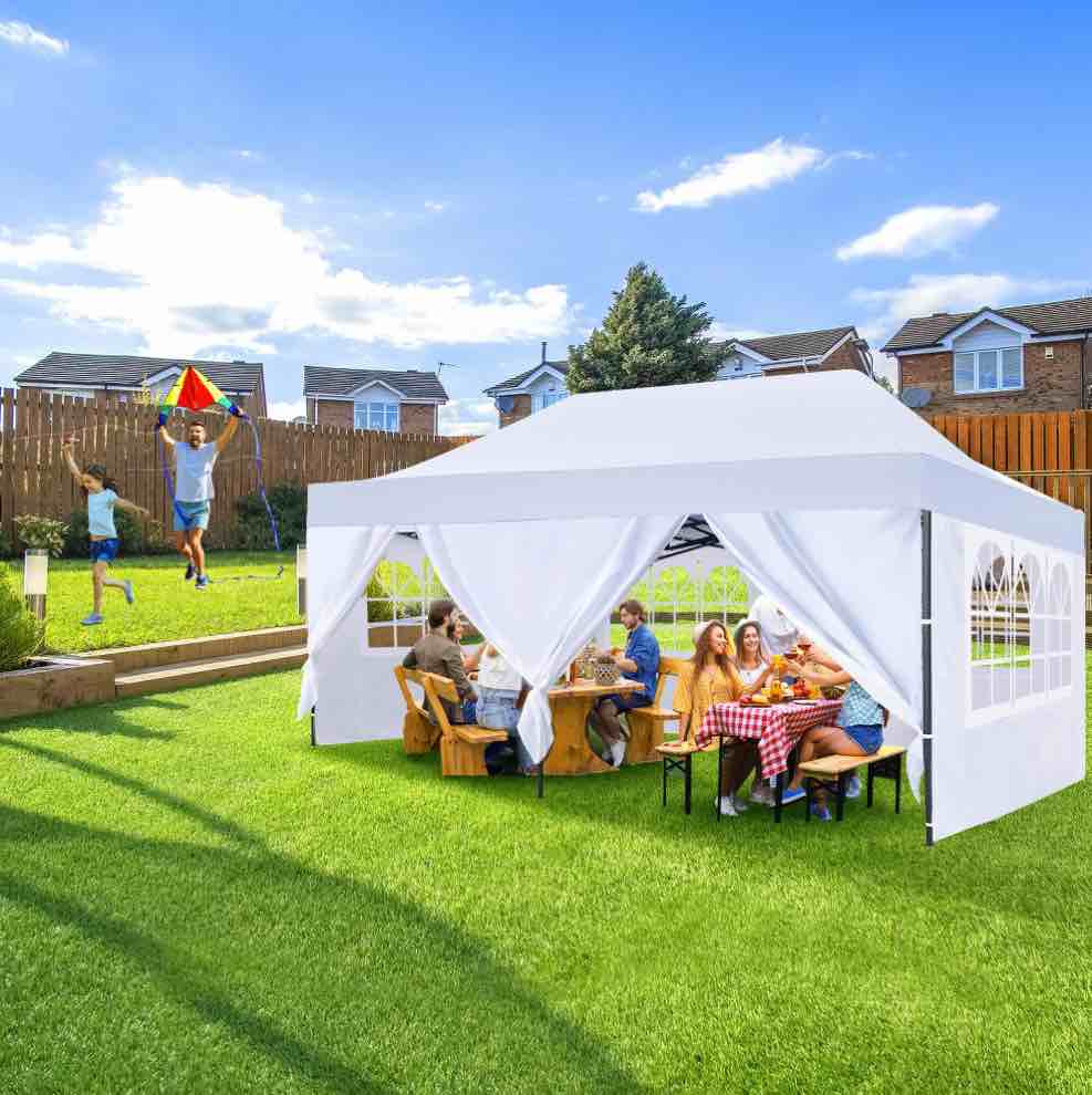 GVDV 10' x 20' Pop up Canopy Tent Party Tent Outdoor Event Instant Tent Gazebo with Removable Sidewalls and Carry Bag, White