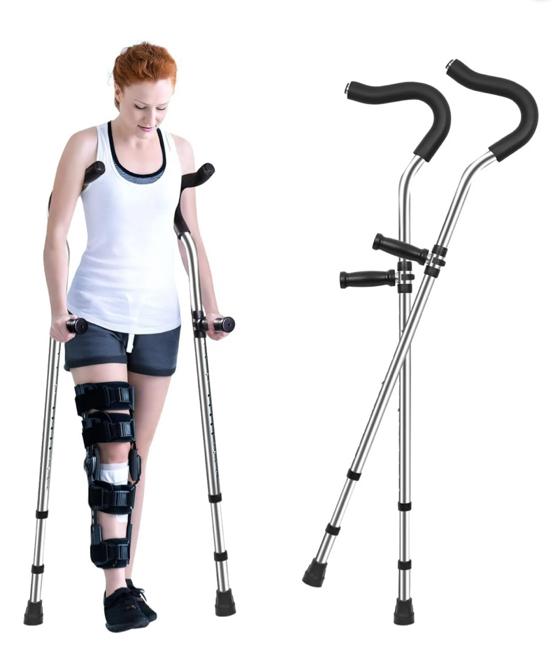 Ergonomic Underarm Crutches (Pair), Adjustable Spring Shock Absorber Crutches, Supports up to 250 lbs -Medium