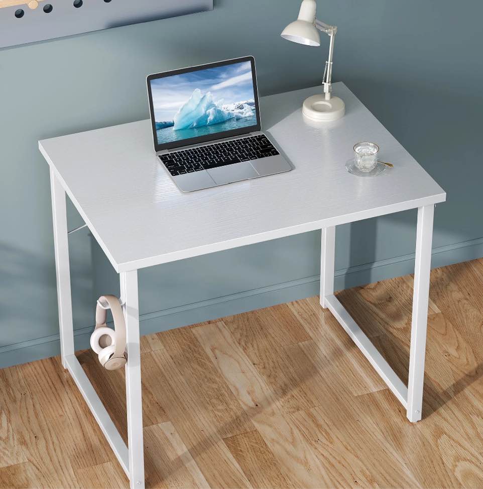 Casacomoda Small Computer Desk - 32 Inch Writing Table with Headphone Hooks for Home Office, Pure White