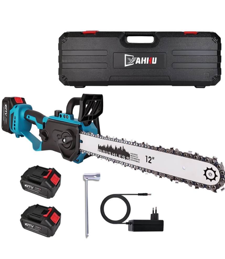 YAHHU 12 Inch Cordless Chainsaw with Oiler System, 21V Electric Handheld Chainsaw for Tree Trimming, Wood Cutting, Outdoor Yard Work