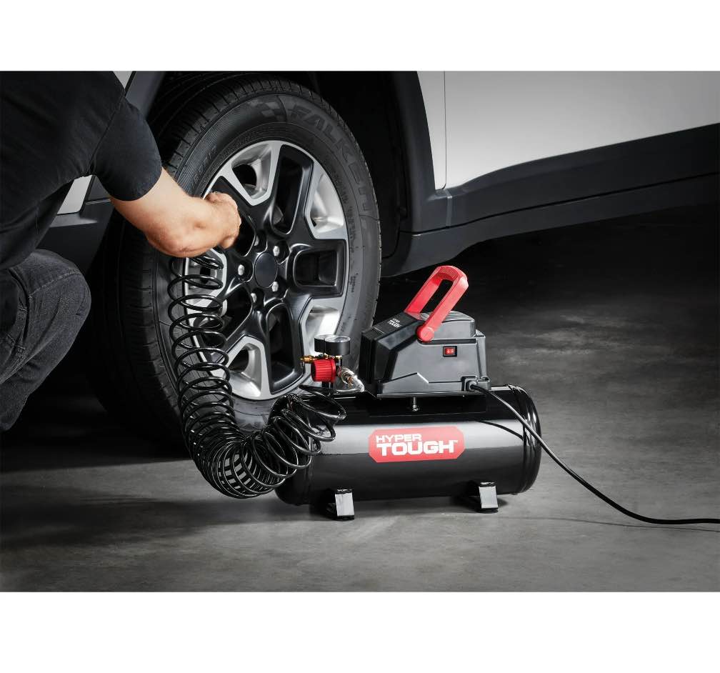 hyper tough black 100 psi oil-free portable air compressor 3 gal