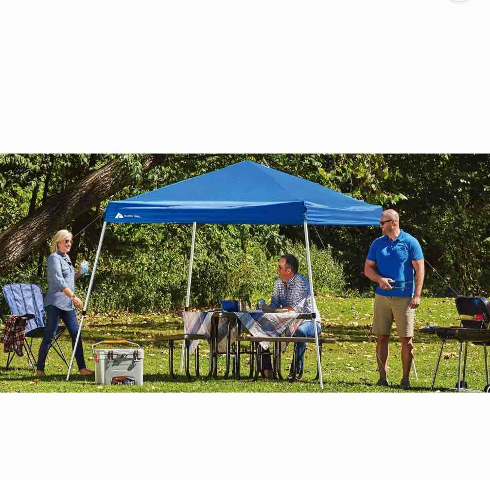 ozark trail 10' x 10' instant slant leg pop-up canopy, outdoor shading shelter, blue