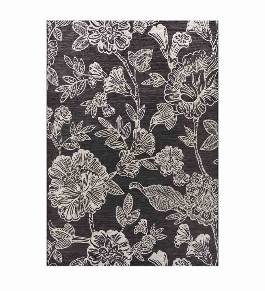   Mainstays 7' x 10' Black & White Floral Outdoor Rug