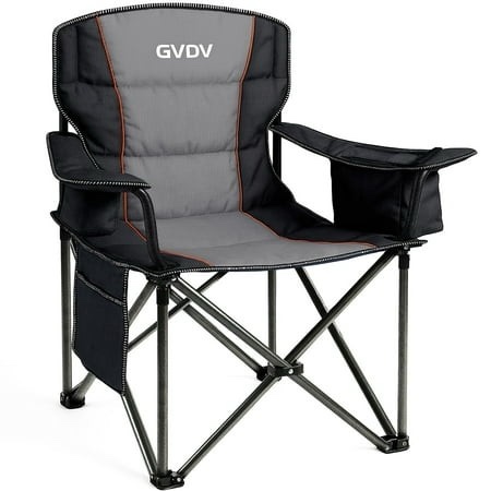GVDV Oversized Camping Chairs for Adults Portable Outdoor Lawn Chairs with Cup Holder Cooler Bag & Storage Pockets - for Camping Fishing Travel