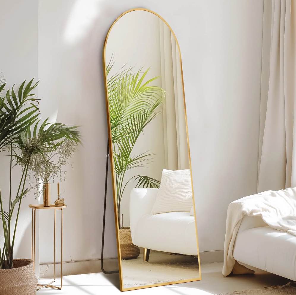 CONCETTA 59"x16" Arched Full Length Mirror, Full Body Standing Mirror Floor Mirrors, Gold