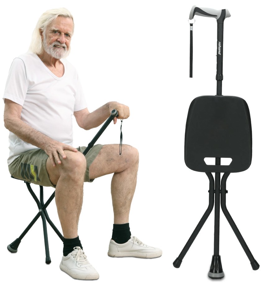 rehand walking canes with seat 350 lb capacity,lightweight foldable adjustable aluminum walking stick chair for men & women seniors,black