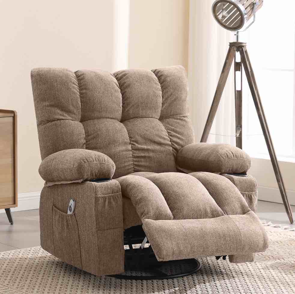 jonpony massage rocker recliner chair with vibration massage and heat ergonomic lounge chair for living room with rocking function and side pocket, 2 cup holders, usb charge port,brown