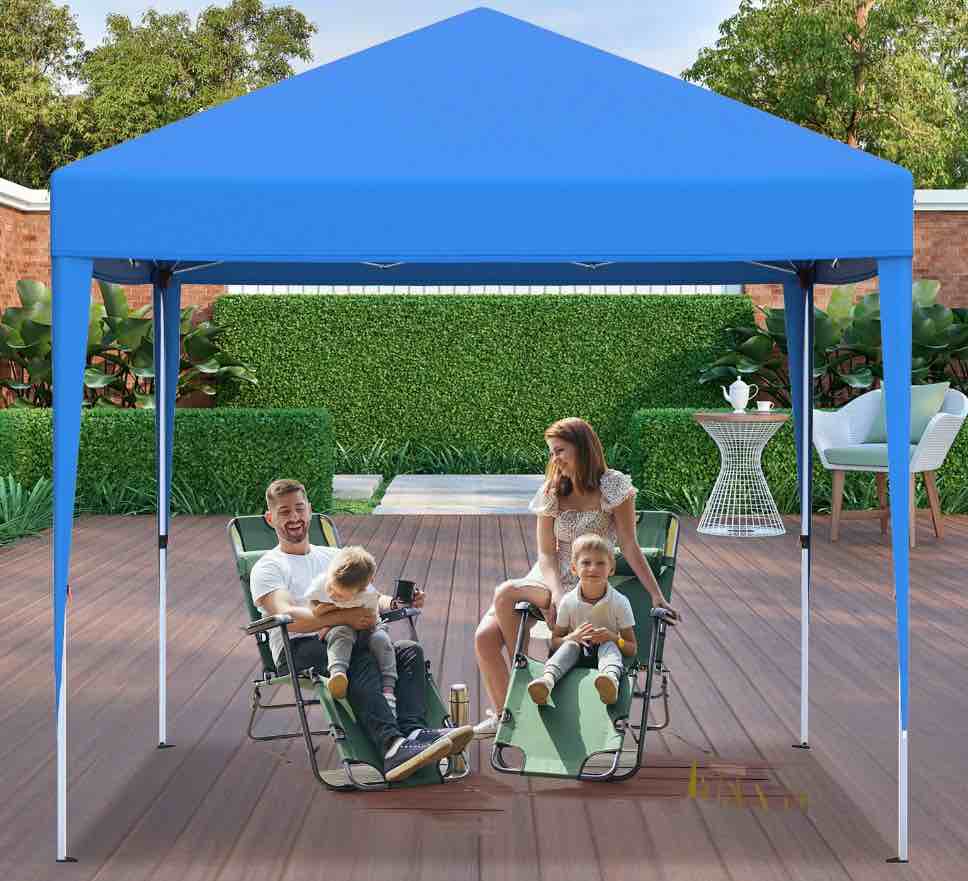 vecukty 10' x 10' pop up canopy tent with sidewalls, gazebo for patio outdoor camping, blue