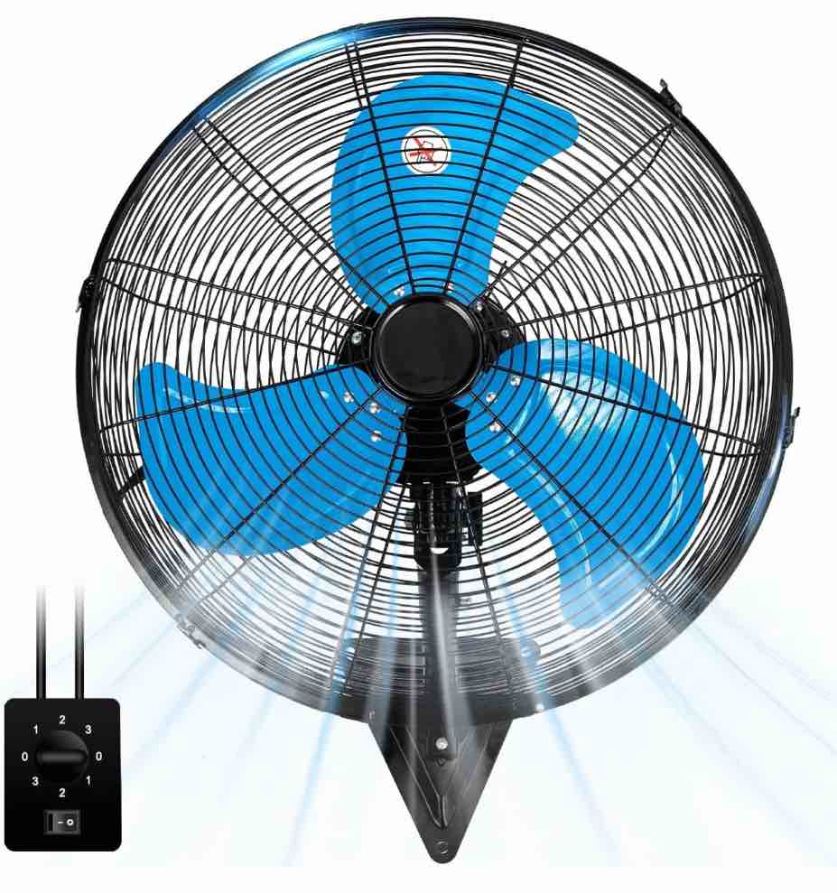 24” wall mount fan 8000 cfm high velocity industrial heavy duty fan with 3-speed oscillating commercial use for warehouse, garage, factory, blue