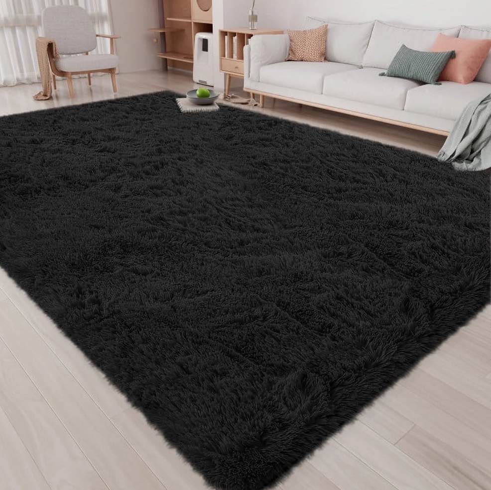 CozyDesg 8ft x 10ft Area Rugs, Soft Fluffy Area Rugs Floor Mat Floor Rugs for Living Room Bedroom Modern Decor Carpet, Black